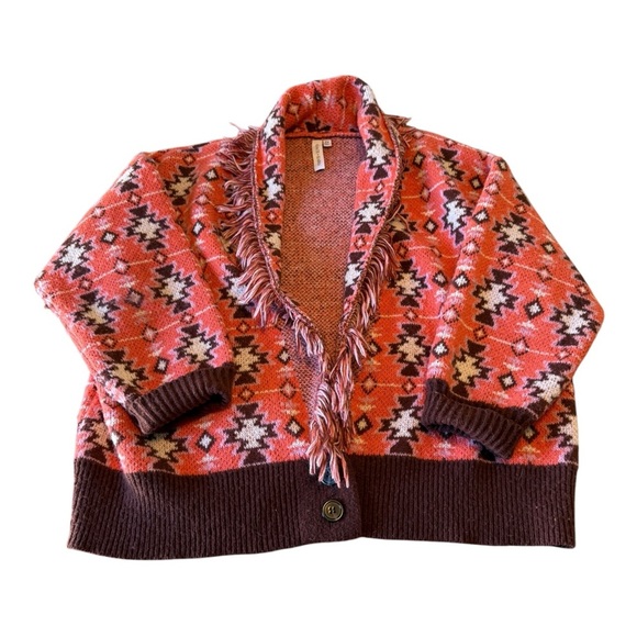 Grace + Karma Button Up Knit Cardigan Sweater Fringe Size 2X Aztec Southwestern - Picture 3 of 9